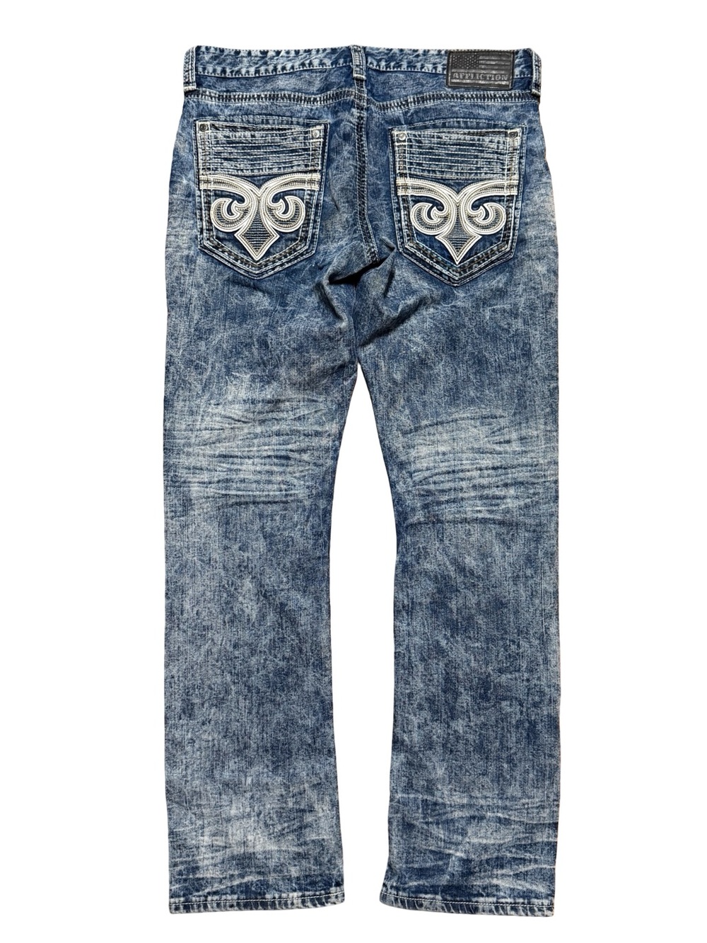 Mens Y2K Affliction Gage Stone Wash Bootcut Grunge Blue Jeans Size 36x34